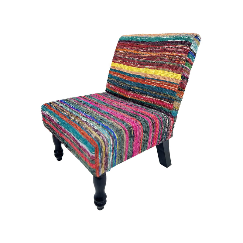 F-AC115-MC Tate accent chair in multicoloured fabric with black wooden legs