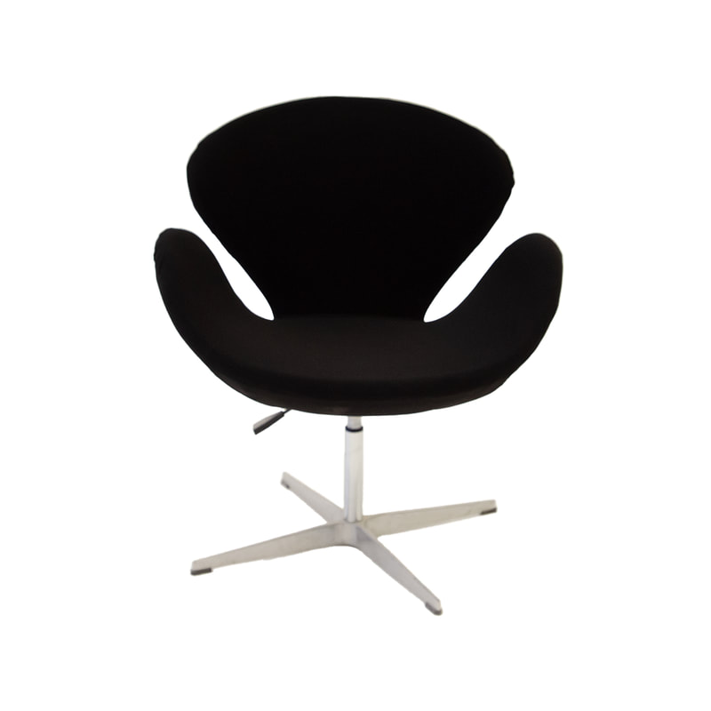 F-AC142-BL Swan accent chair in black fabric with metal legs 