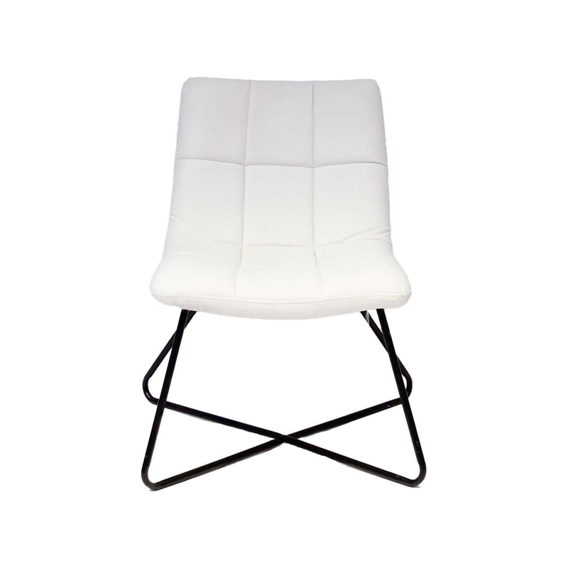 F-AC150-BW Therese accent chair in white leatherette with black criss cross metal legs 