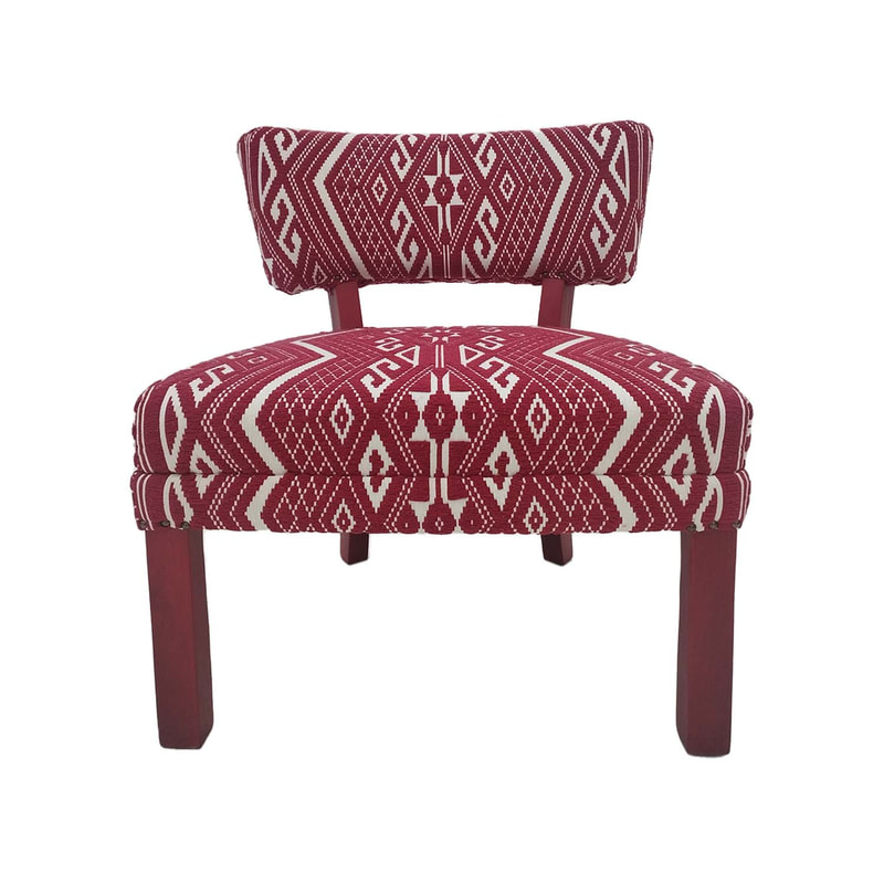 F-AC170-RW Orla accent chair in red & white fabric with red wooden legs