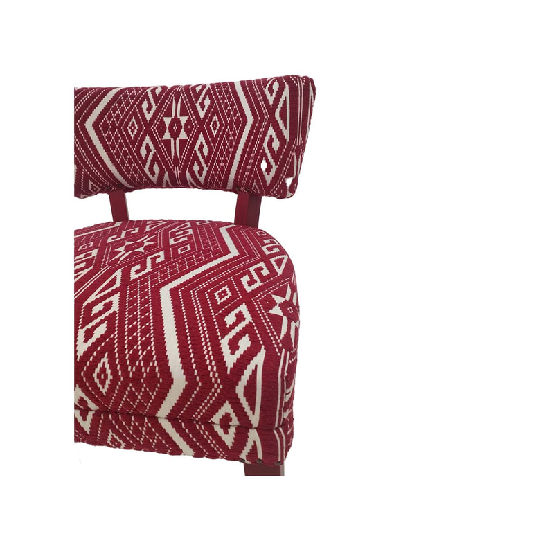 F-AC170-RW Orla accent chair in red & white fabric with red wooden legs
