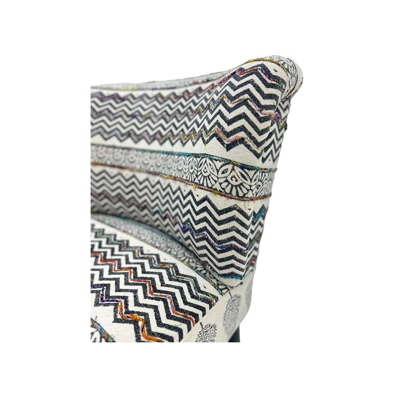 F-AC177-MC Emily accent chair in colourful block printed fabric with black wooden legs 