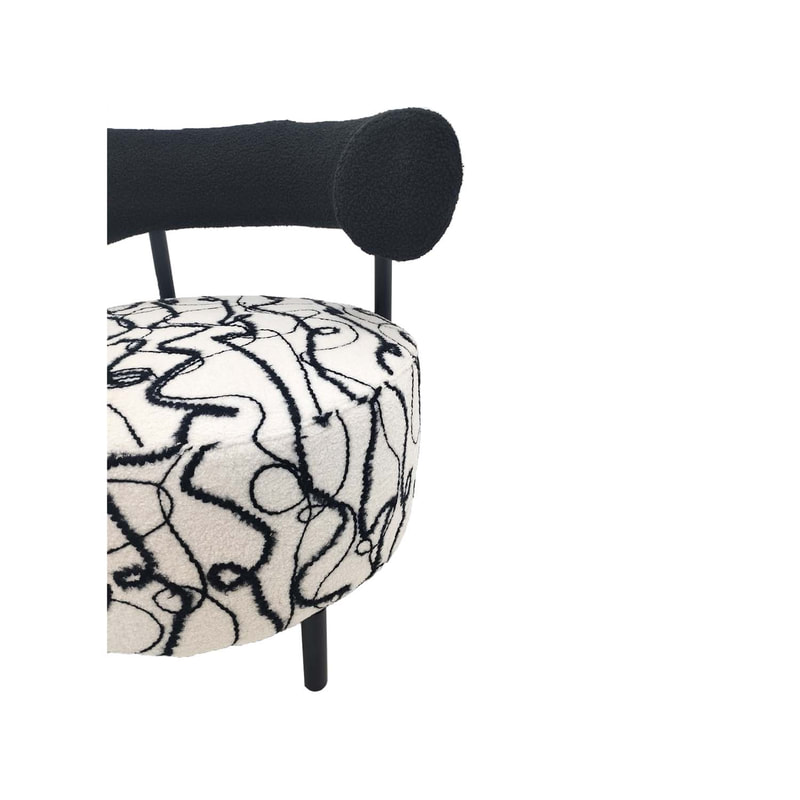 F-AC180-BW Denis accent chair in black & white suede with black metal legs