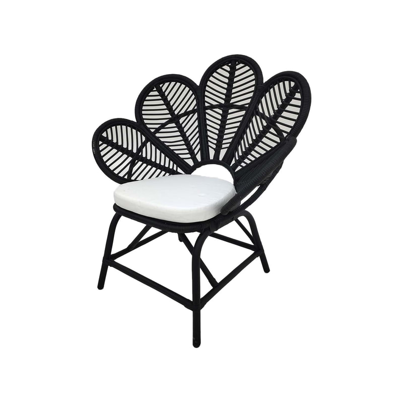 F-AC202-BL Bella accent chair with black cane frame and white cotton seat pad 