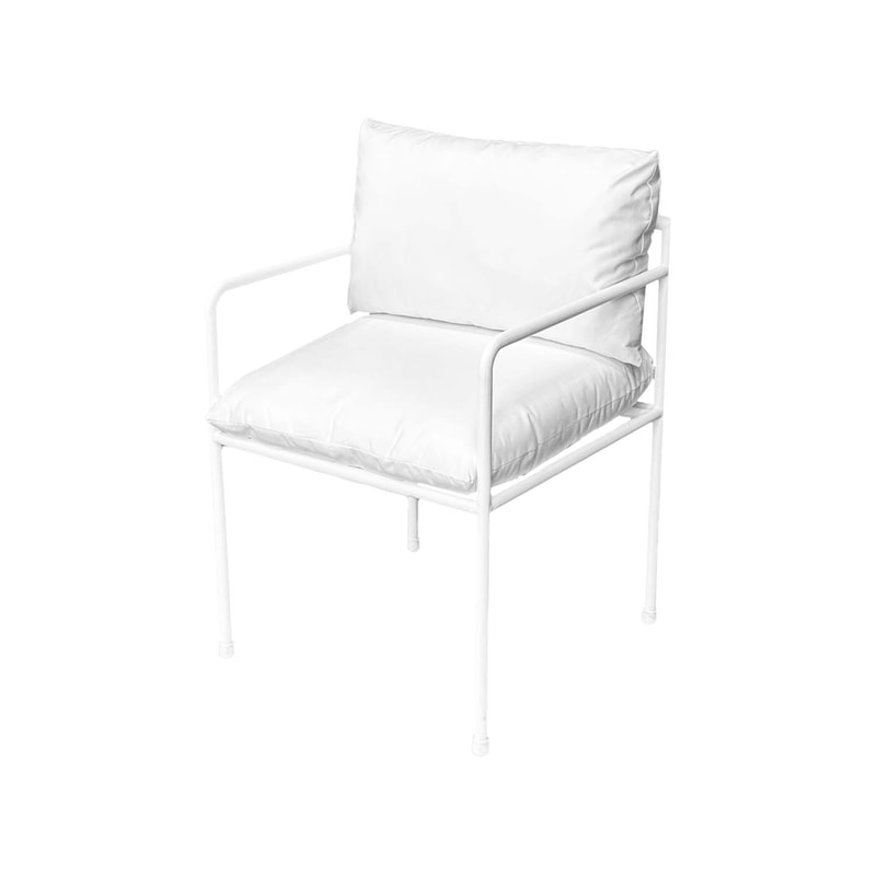 F-AR118-WH Fusion armchair with soft white cushions and white metal frame