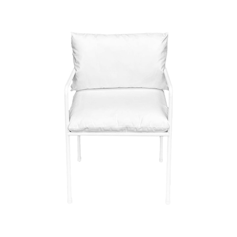 F-AR118-WH Fusion armchair with soft white cushions and white metal frame