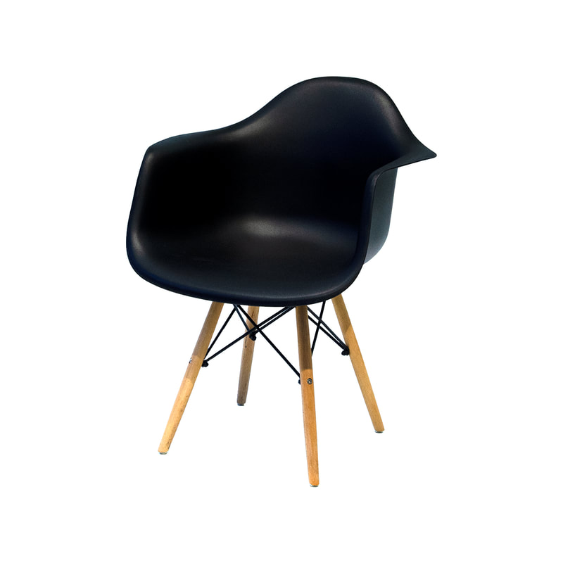 F-AR130-BL Eames armchair in black with wooden legs 
