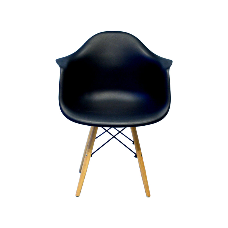 F-AR130-BL Eames armchair in black with wooden legs 