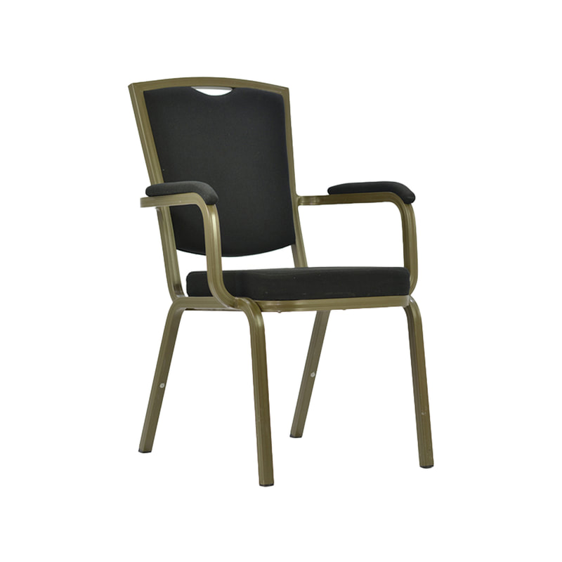 F-BC101-BG Type 1 Banquet chair in black fabric with gold metal legs