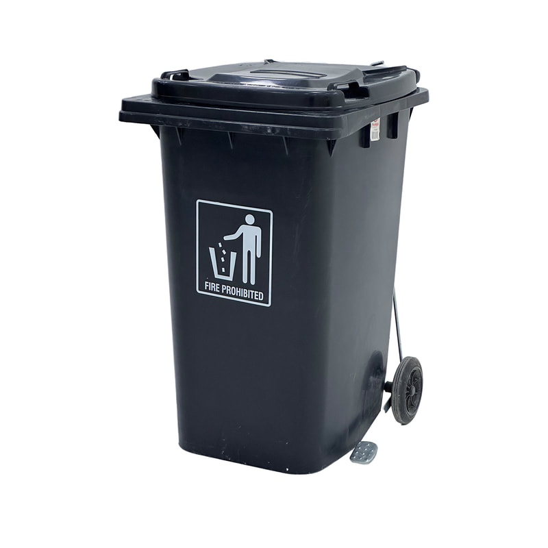 F-BI101-BL Type 1 XL garbage bin in black plastic with wheels