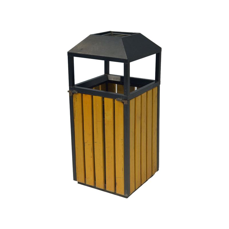 F-BI141-BB Type 1 Wooden bin in black & brown with a metal ashtray on top