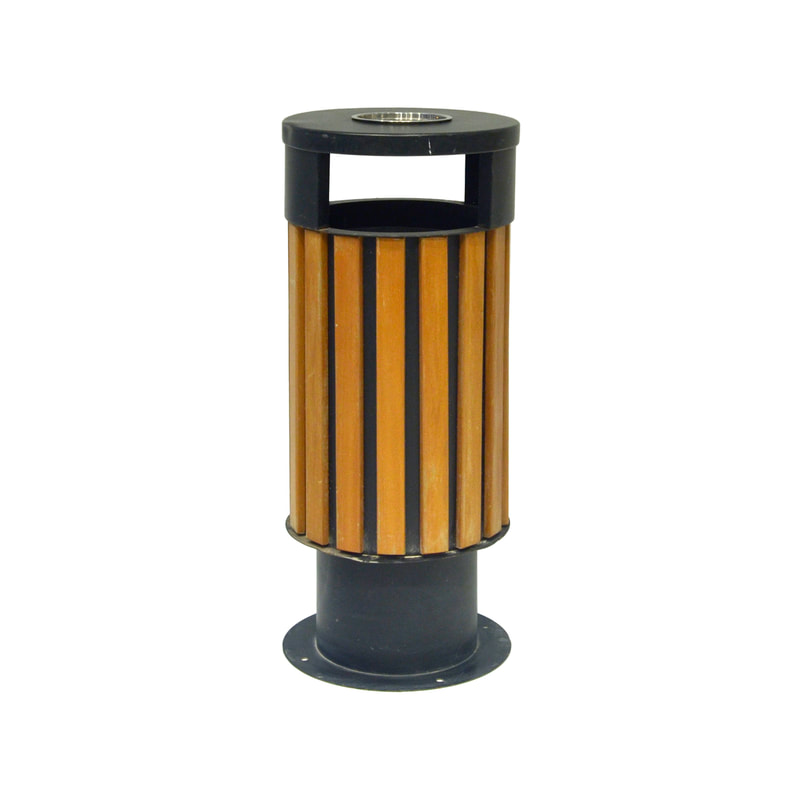 F-BI142-BB Type 2 Wooden bin in black & brown with a metal ashtray