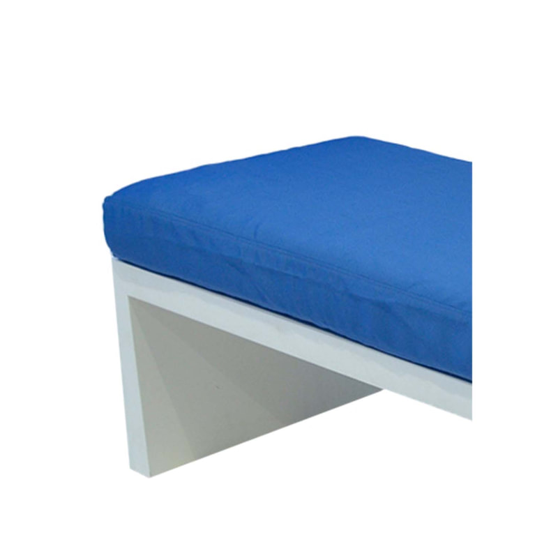 F-BN101-BU Milan bench with mid blue seat pad and base in white paint finish