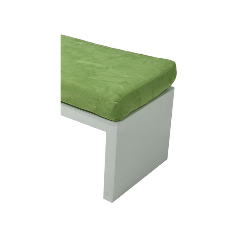F-BN101-GL Milan bench with lime green seat pad and base in white paint finish