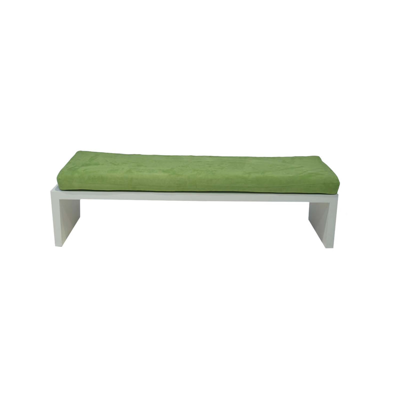 F-BN101-GL Milan bench with lime green seat pad and base in white paint finish