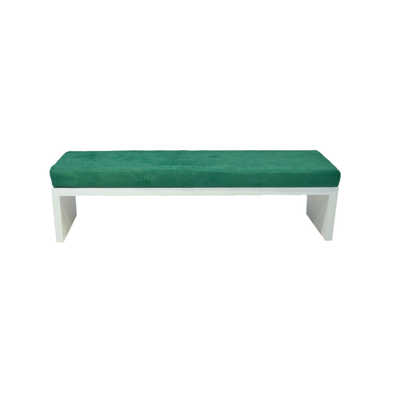F-BN101-GR Milan bench with green seat pad and base in white paint finish