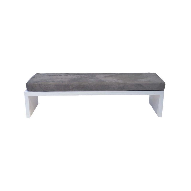 F-BN101-GR Milan bench with mid grey seat pad and base in white paint finish