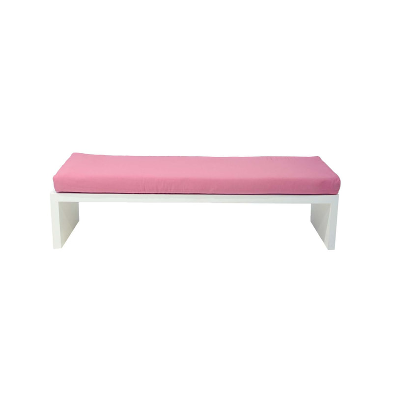F-BN101-HP Milan bench with hot pink seat pad and base in white paint finish