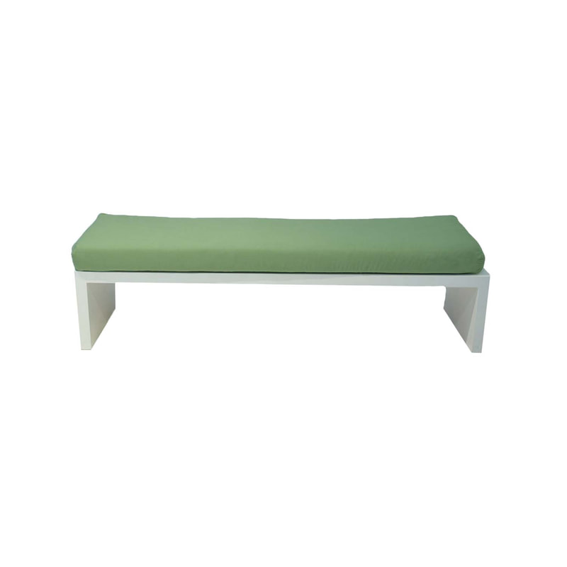 F-BN101-OG Milan bench with olive green seat pad and base in white paint finish