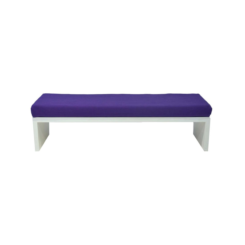 F-BN101-PR Milan bench with purple seat pad and base in white paint finish