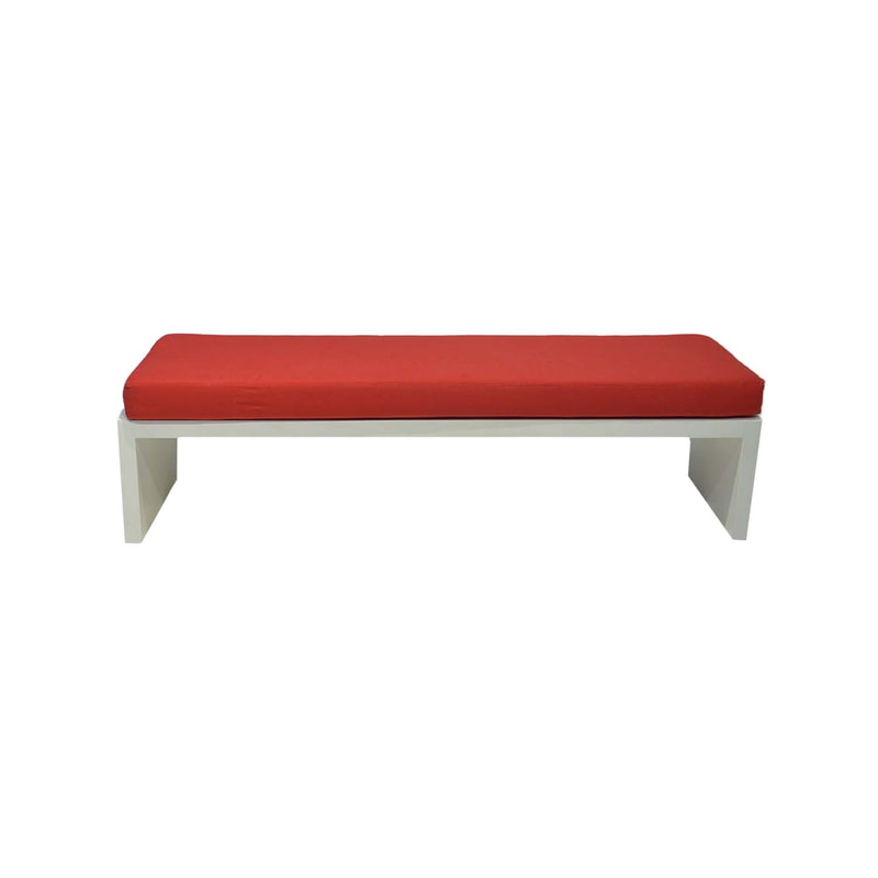 F-BN101-RE Milan bench with red seat pad and base in white paint finish