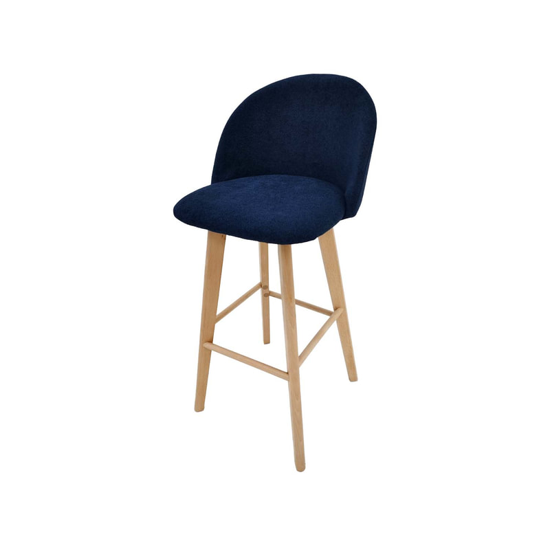 F-BS101-MB Franklin barstool in midnight blue fabric with wooden legs