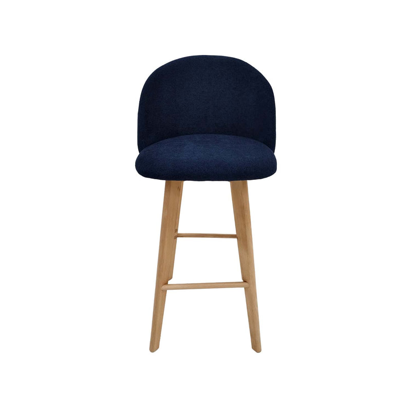 F-BS101-MB Franklin barstool in midnight blue fabric with wooden legs