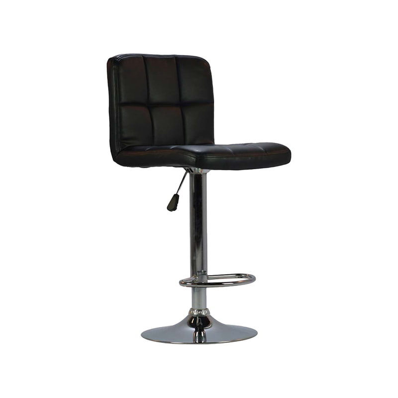 F-BS104-BL Evans barstool in black leatherette with stainless steel adjustable base & footrest - ( 45cm x 40cm x 105cm )