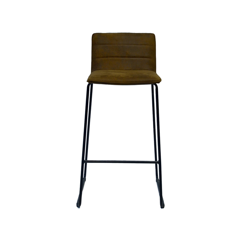 F-BS117-BR Clark barstool in brown suede fabric with black metal legs
