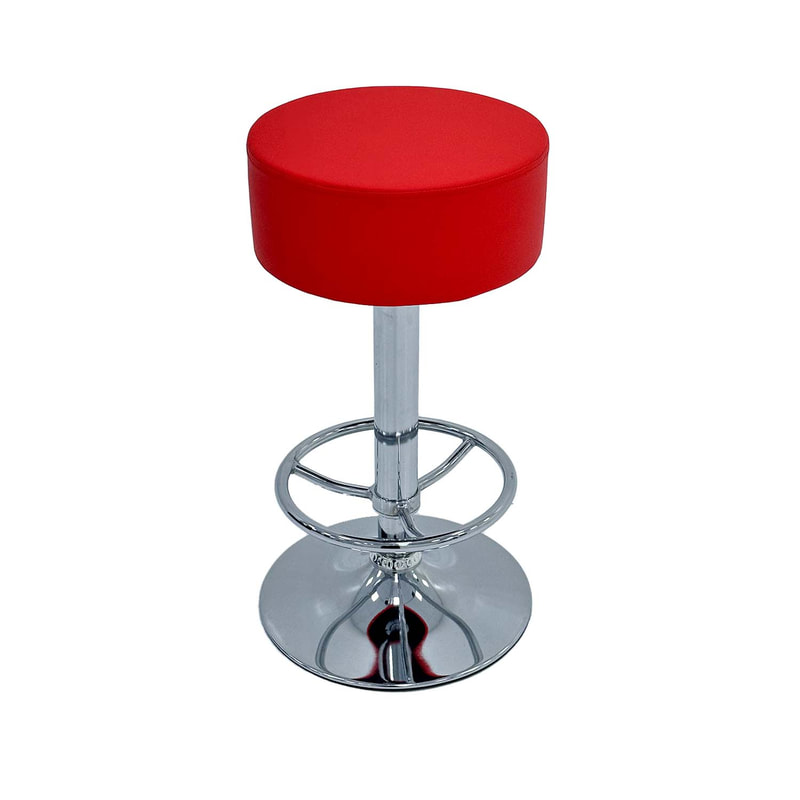 F-BS127-RE Resto barstool in red leatherette with adjustable stainless steel base & footrest