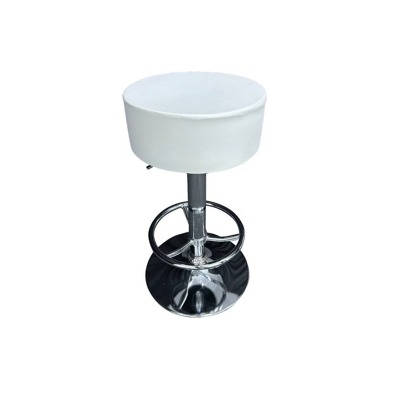 F-BS127-WH Resto barstool in white leatherette with adjustable stainless steel base & footrest