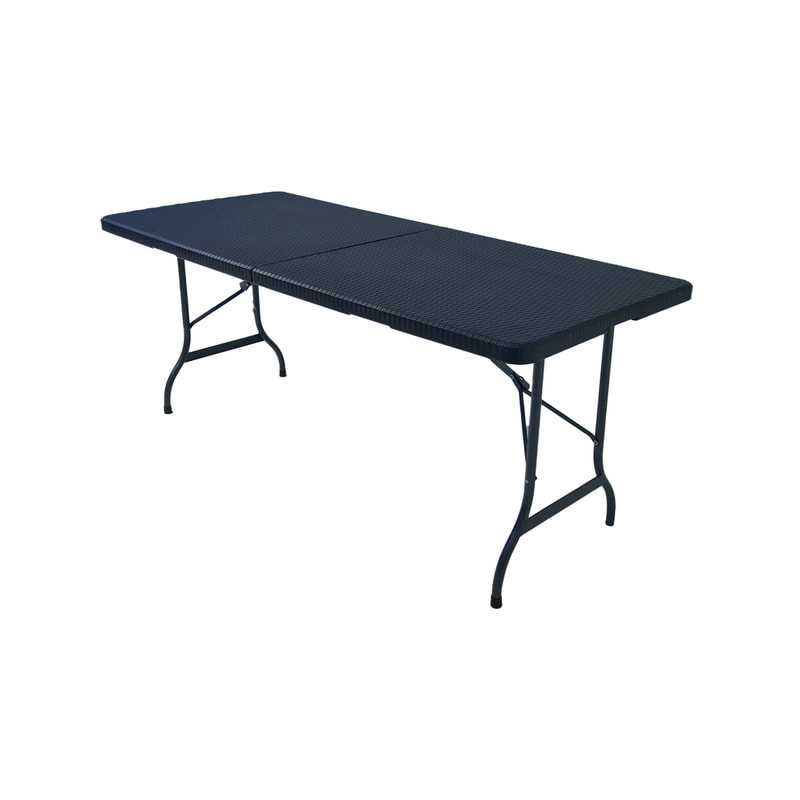 F-BT102-BL Type 2 6ft rectangular banquet table in black with foldable legs
