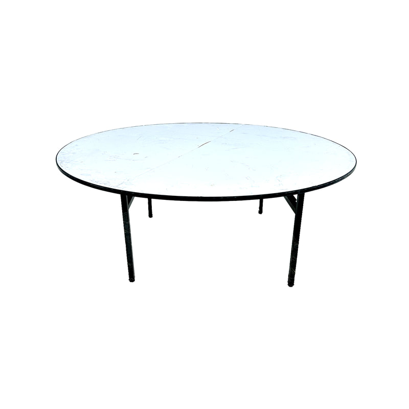 F-BT201-BW Type 1 6ft round banquet table in white with foldable legs