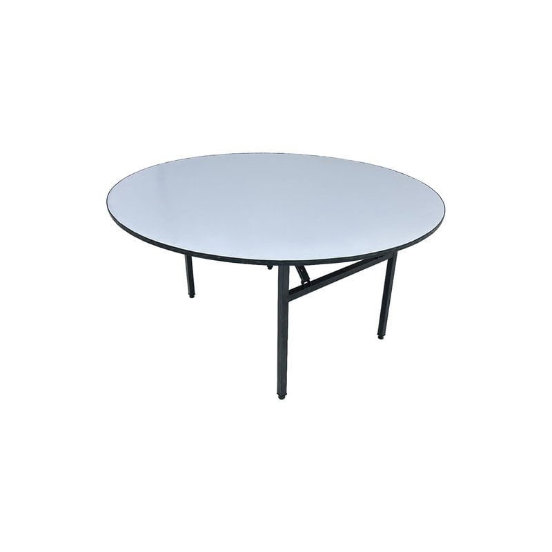 F-BT202-BW Type 1 5ft round banquet table in white with foldable legs