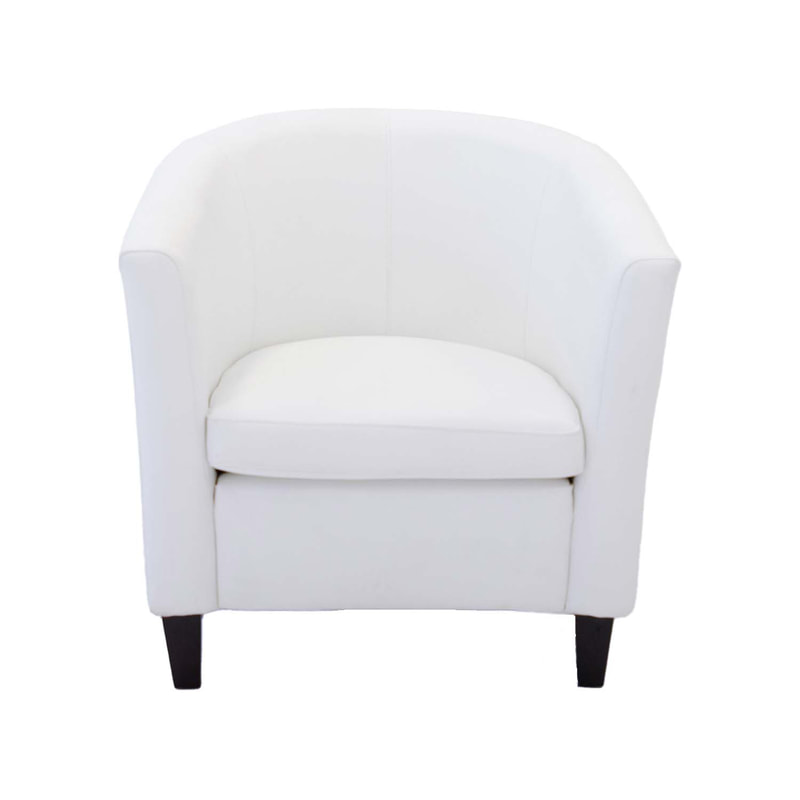 F-CC102-WH Sofia club chair in white leatherette with black wooden legs