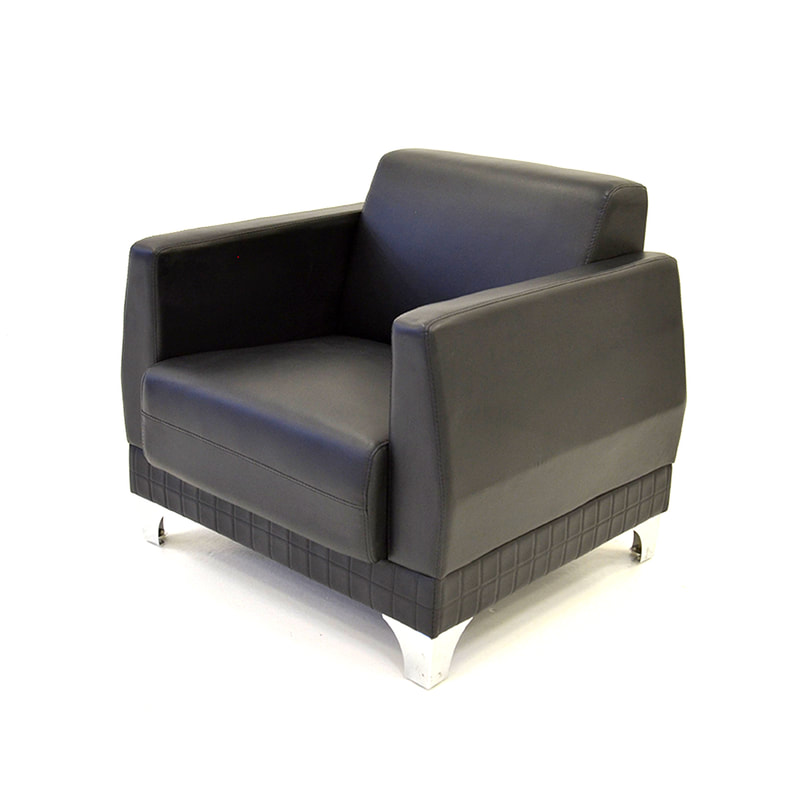 F-CC145-BL Vienna club chair in black leatherette with metal legs