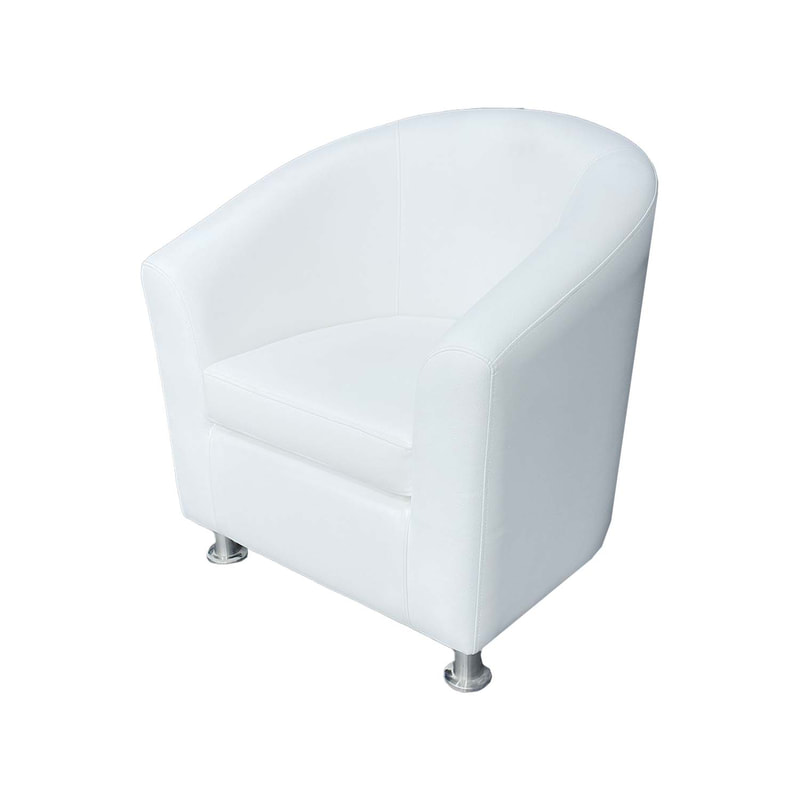 F-CC148-WH Prague club chair in white leatherette with wooden legs 