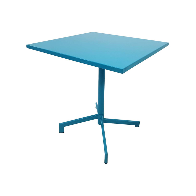 F-CF147-TQ Austin cafe table in turquoise powder coated finish with folding top