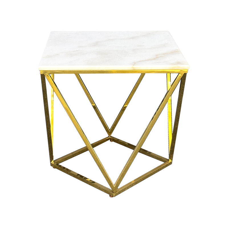 F-CS148-GD Wexford geometric side table with white marble top and gold metal frame