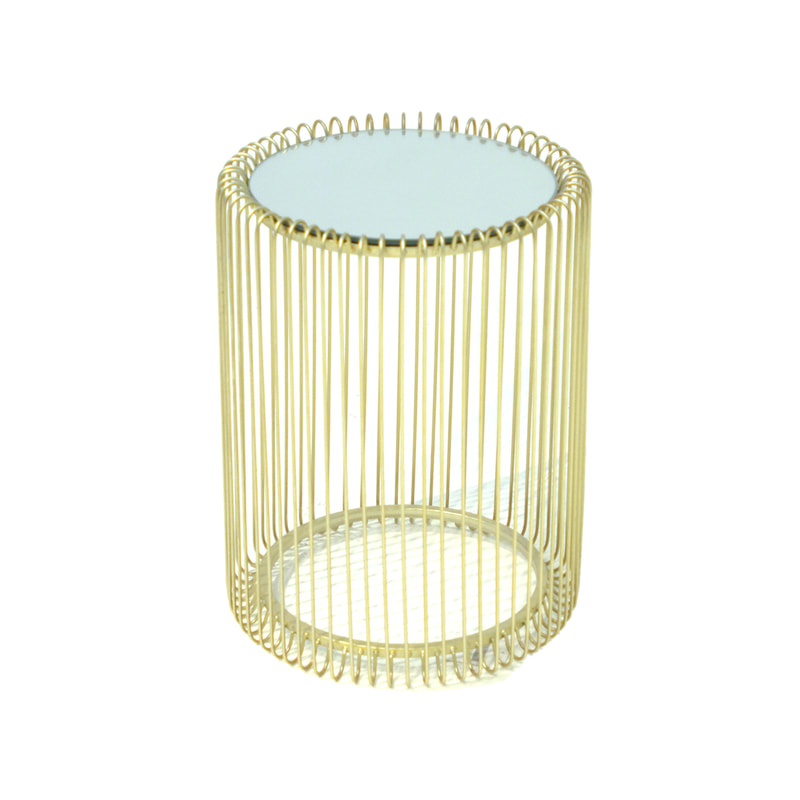 F-CS150-GD Aurelia side table with gold wire frame and glass top