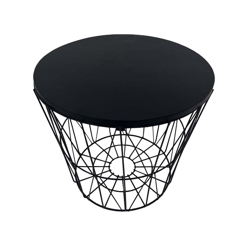 F-CS168-BL Danish round side table in black wire frame and top
