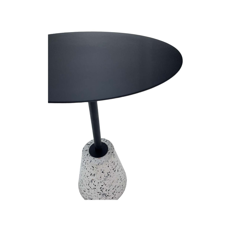 F-CS189-BW Divia side table round with stone base and black metal top 