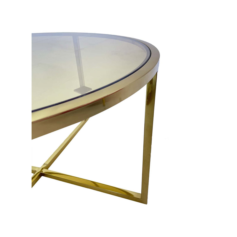 F-CT107-CG Enzo round coffee table with champagne gold mirrored glass top and champagne gold plated frame