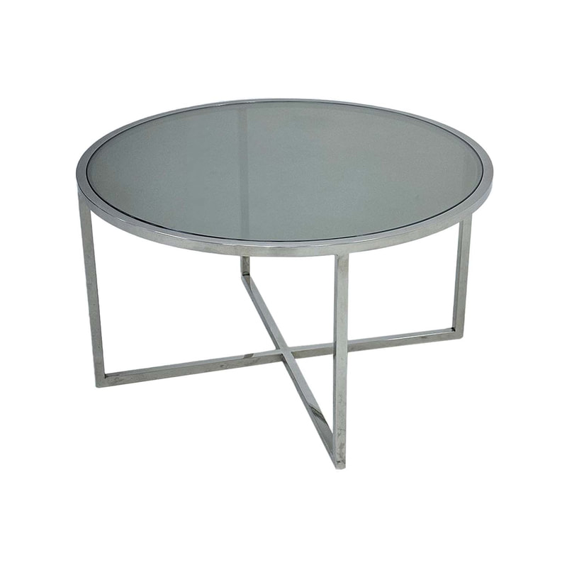 F-CT107-SI Enzo round coffee table with silver mirrored glass top and silver plated frame
