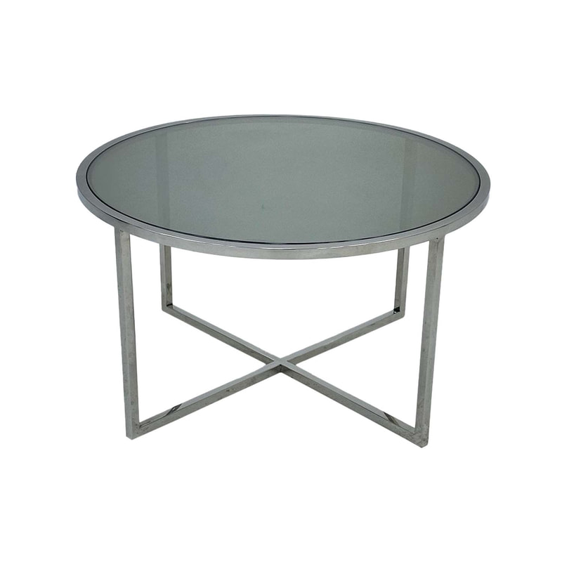 F-CT107-SI Enzo round coffee table with silver mirrored glass top and silver plated frame