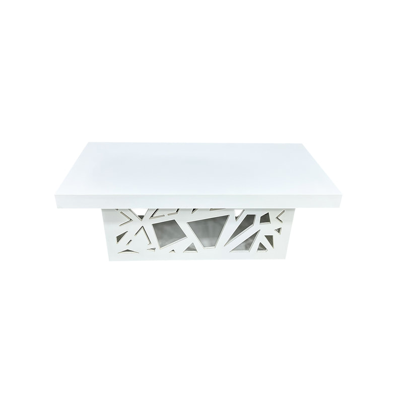 F-CT142-WH Ollie coffee table with white top and mashrabiya pattern bas