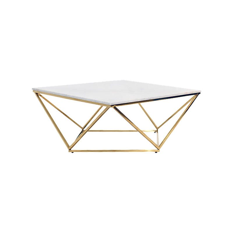 F-CT148-GD Wexford geometric coffee table with white marble top and gold metal frame