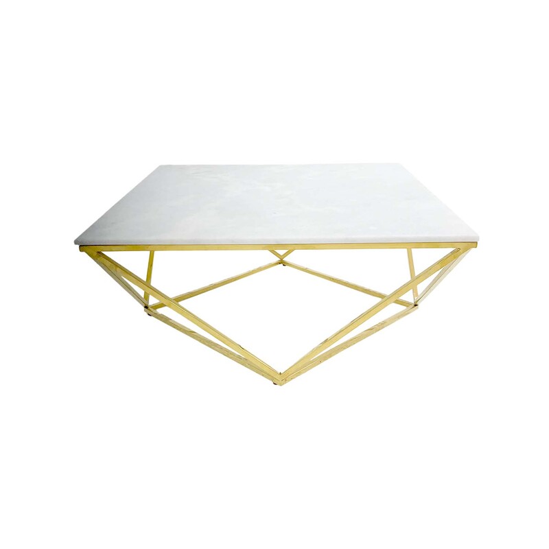 F-CT148-GD Wexford geometric coffee table with white marble top and gold metal frame
