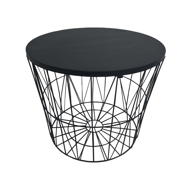 F-CT166-BL Danish round coffee table in black wire frame and top