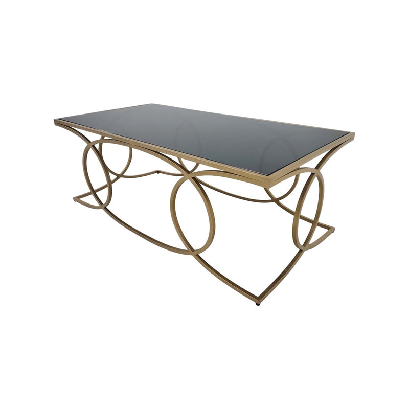 F-CT186-CG Tora coffee table with black glass top and champagne gold plated frame 